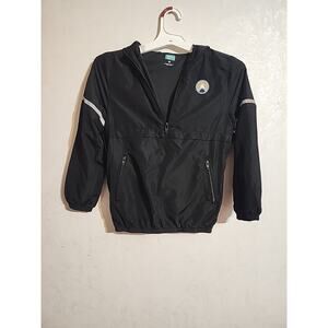 365 Kids Hooded Windbreaker 1/4 Zip Black sz 10 Boys Front Pockets